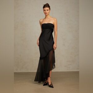 Bernadette black tulle-panelling satin maxi dress